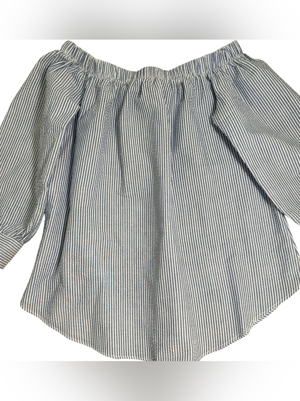 Moa Moa Navy and White Striped Off-Shoulder Peasant Blouse